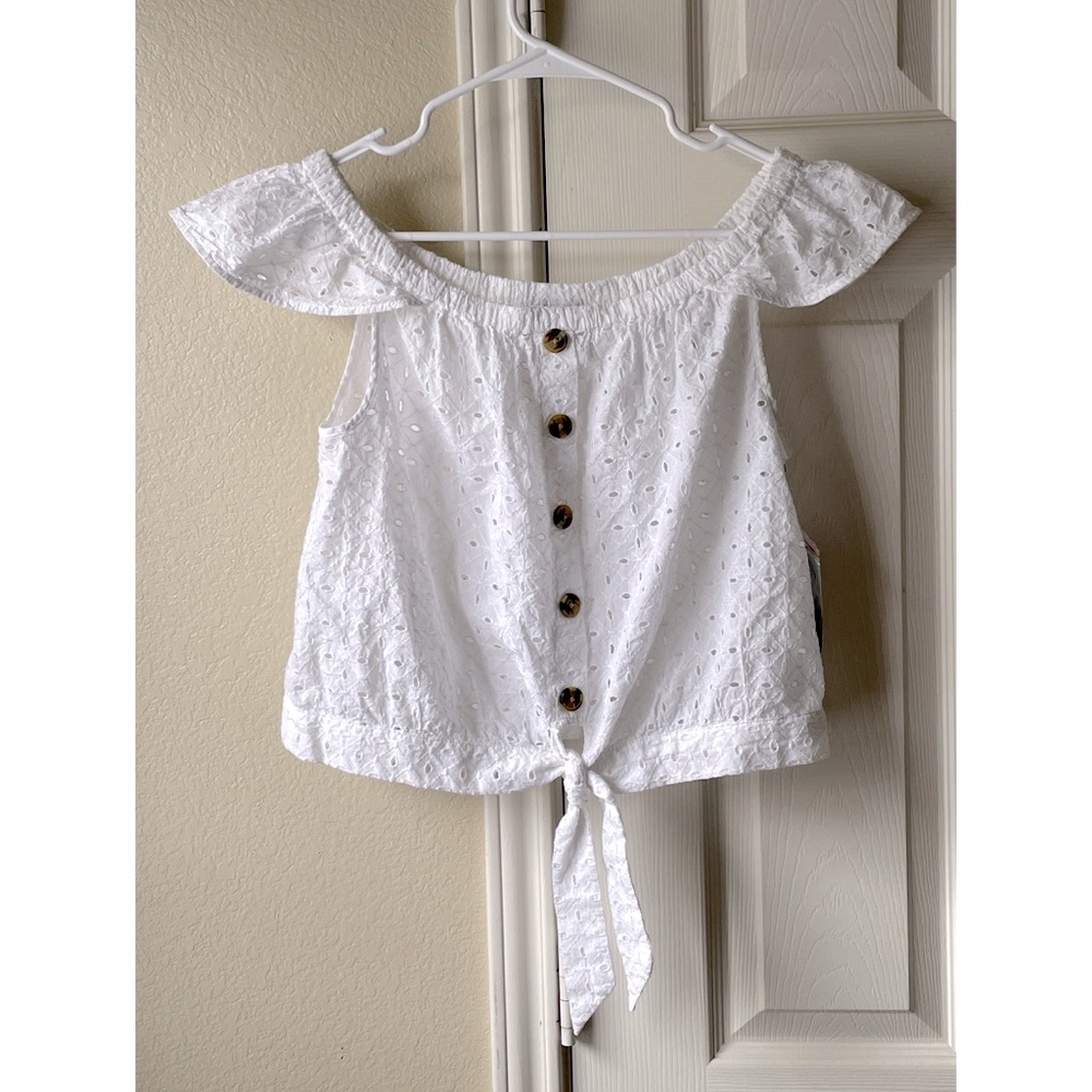 2/$12 a.n.a NWT Off the Shoulder Button Up Blouse with Tie - White
